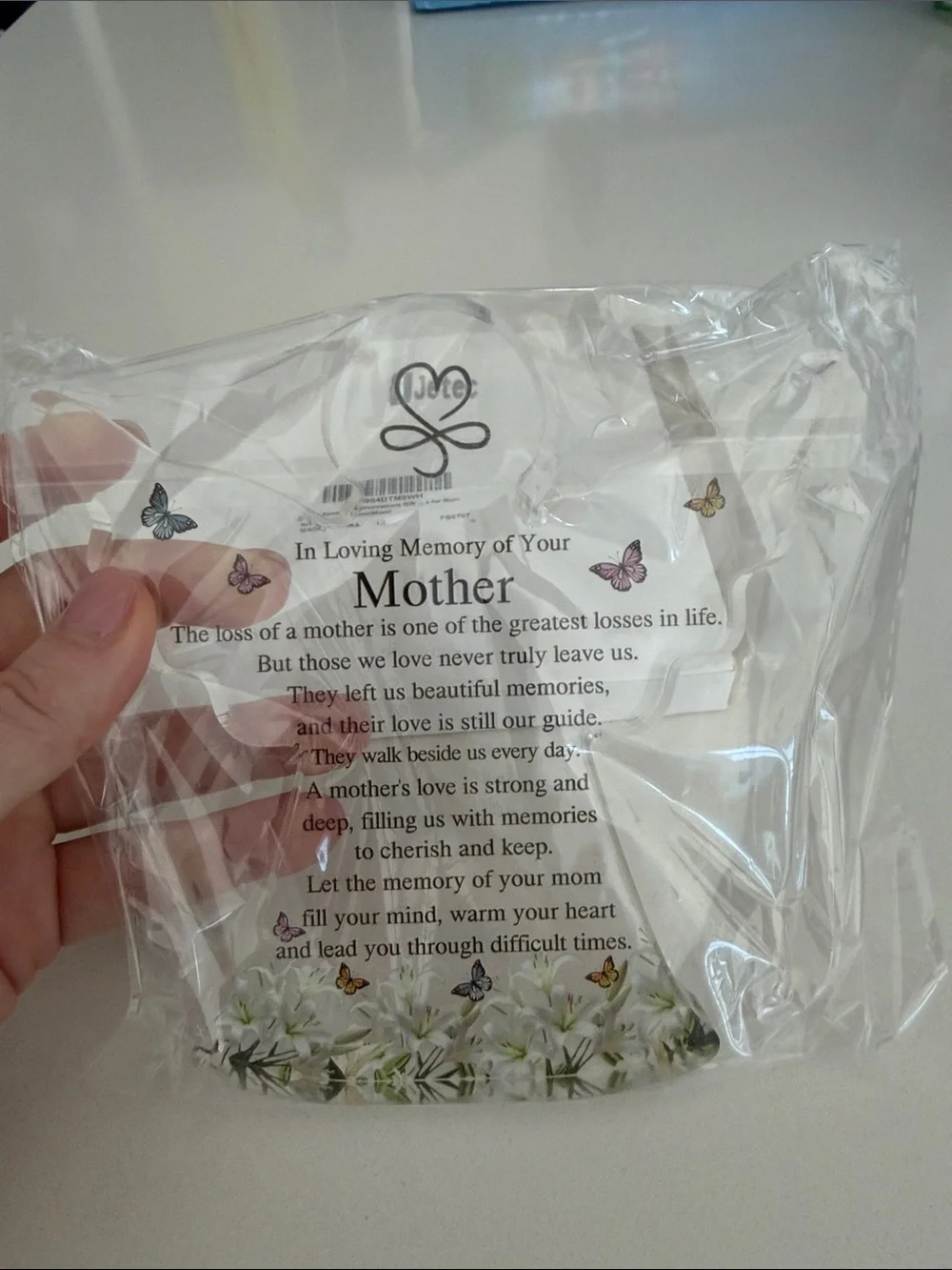 White Memorial Glass Angel Wall Plaque - Mother